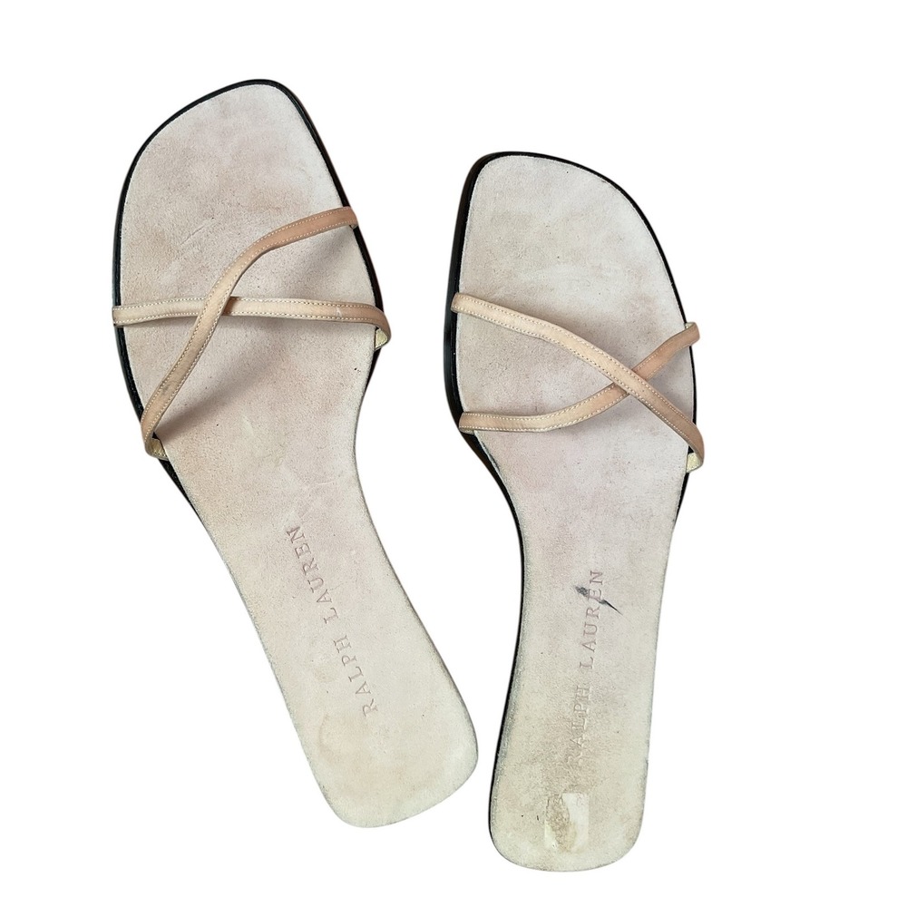 Ralph Lauren pink Leather Strappy Flat Slide Sandals Made in Italy 8.5